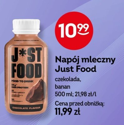 Napój mleczny Just Food czekolada, banan 500 ml promocja w Żabka