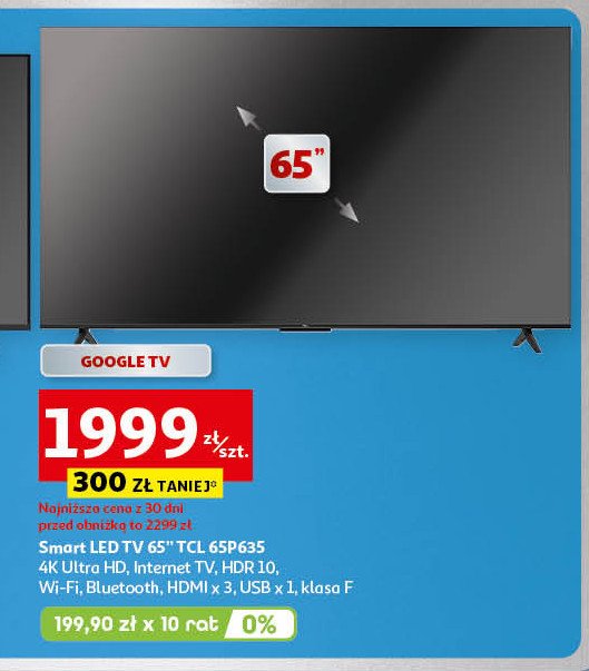 Telewizor 65" led 65p635 Tcl promocja w Auchan