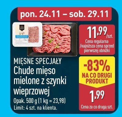 Chude mięso mielone z szynki wieprzowej promocja w Aldi