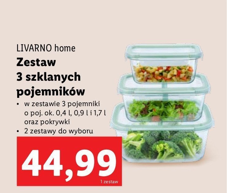 Zestaw pojemników szklanych: 0.4 l + 0.9 l + 1.7 l LIVARNO HOME promocja