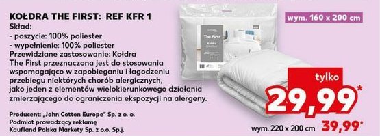 Kołdra the first 220 x 200 cm John cotton promocja w Kaufland
