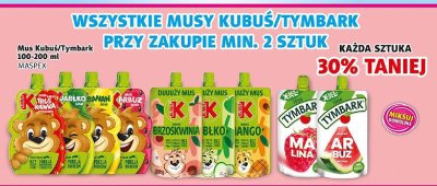 Mus Kubuś/Tymbark różne rodzaje 100-200 ml promocja w Prim Market
