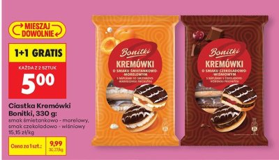 Ciastka Kremówki smak śmietankowo-morelowy lub czekoladowo-wiśniowy 1+1 GRATIS promocja w Biedronka