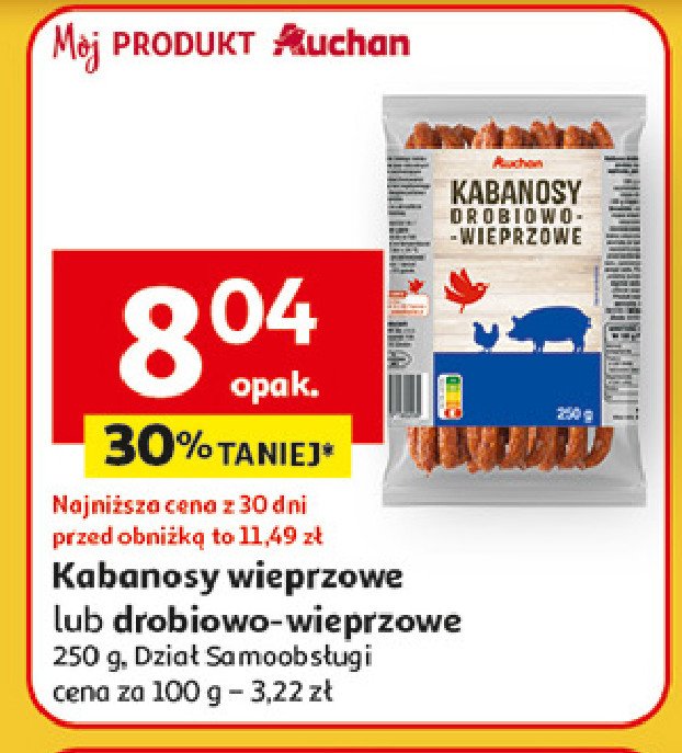Kabanosy drobiowo-wieprzowe Auchan r贸偶norodne (logo czerwone) promocja
