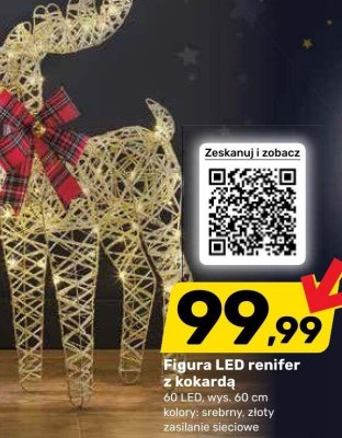 Figura LED renifer z kokardą promocja w Bricomarche