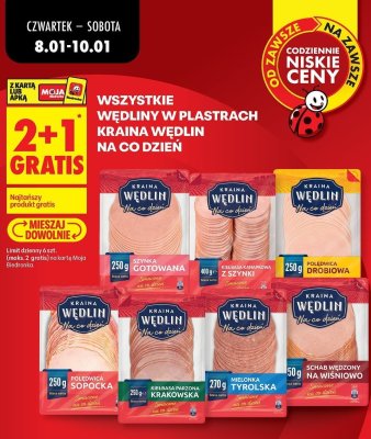 Wszystkie wędliny w plastrach Kraina Wędlin Na co dzień 2+1 GRATIS promocja w Biedronka