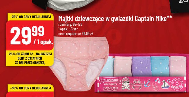 Majtki dziewczęce w gwiazdki 92/98-122/128 Captain mike promocja w POLOmarket