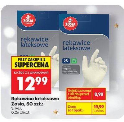 Rękawice lateksowe Zosia 50 szt. S, M, L promocja w Biedronka