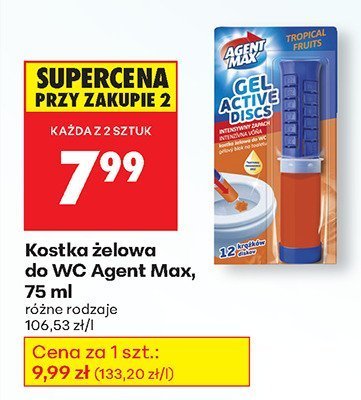 Kostka żelowa do WC Agent Max, 75 ml promocja w Biedronka