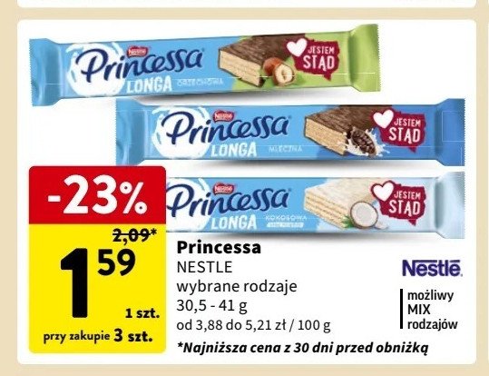 Wafelek mleczny Princessa longa promocja w Intermarche