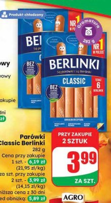 Parówki Classic Berlinki promocja w Dino