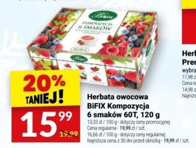 Herbata owocowa Bifix Premium 6 smaków 60T, 120 g promocja w Twój Market
