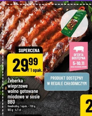 Żeberka wieprzowe wolno gotowane miodowe w sosie BBQ GoodValley promocja w POLOmarket