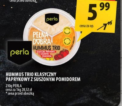 Hummus Trio Klasyczny Paprykowy z Suszonym Pomidorem Perla promocja w Arhelan