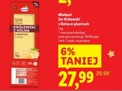 Ser Królewski z Kolna w plastrach Mlekpol promocja w Lidl