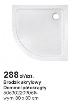 Brodzik akrylowy Dommel półokrągły promocja w Castorama