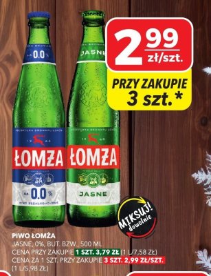 Piwo Łomża jasne, 0%, but. bzw., 500 ml promocja w Top Market