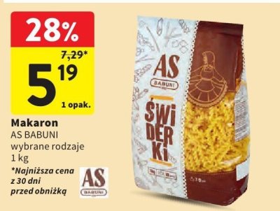 Makaron AS BABUNI wybrane rodzaje promocja w Intermarche