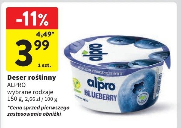 Jogurt sojowy jagodowy Alpro promocja