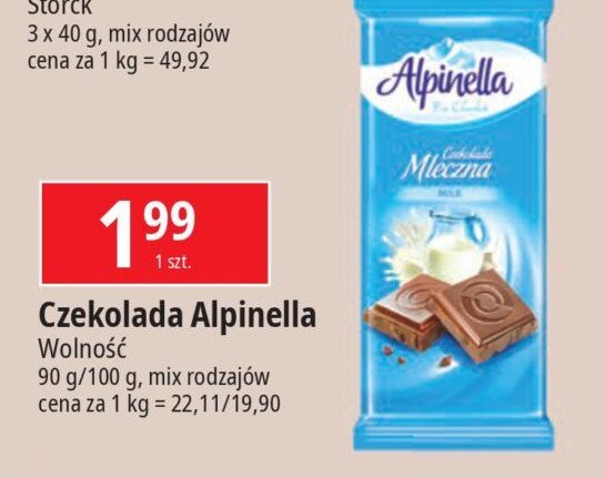 Czekolada mleczna Alpinella promocja