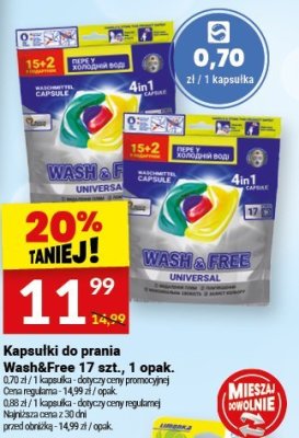 Kapsułki do prania Wash&Free 17 szt., 1 opak. promocja w Twój Market