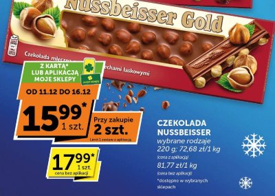 Czekolada Nussbeisser Gold z orzechami laskowymi i rodzynkami, wybrane rodzaje promocja w ABC