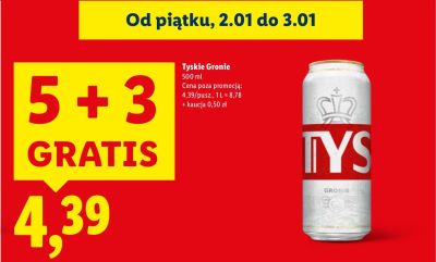 Piwo Tyskie Gronie 500 ml 5+3 GRATIS promocja w Lidl