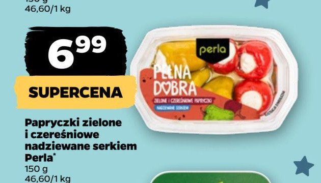 Papryczki zielone i czereśniowe nadziewane serkiem Perla antipasti promocja w Netto