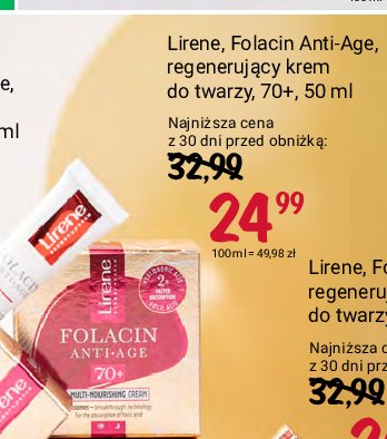 Krem do twarzy regenerujący 70+ Lirene folacin anti-age promocja