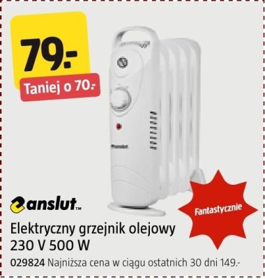 Elektryczny grzejnik olejowy 230 V 500 W Anslut promocja w Jula