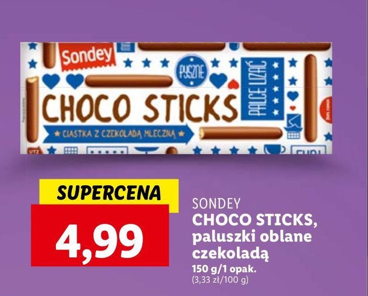 Ciastka z czekoladą mleczną choco sticks Sondey promocja