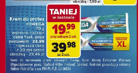 Krem mocujący do protez delikatnie miętowy Corega super mocny promocja w Carrefour
