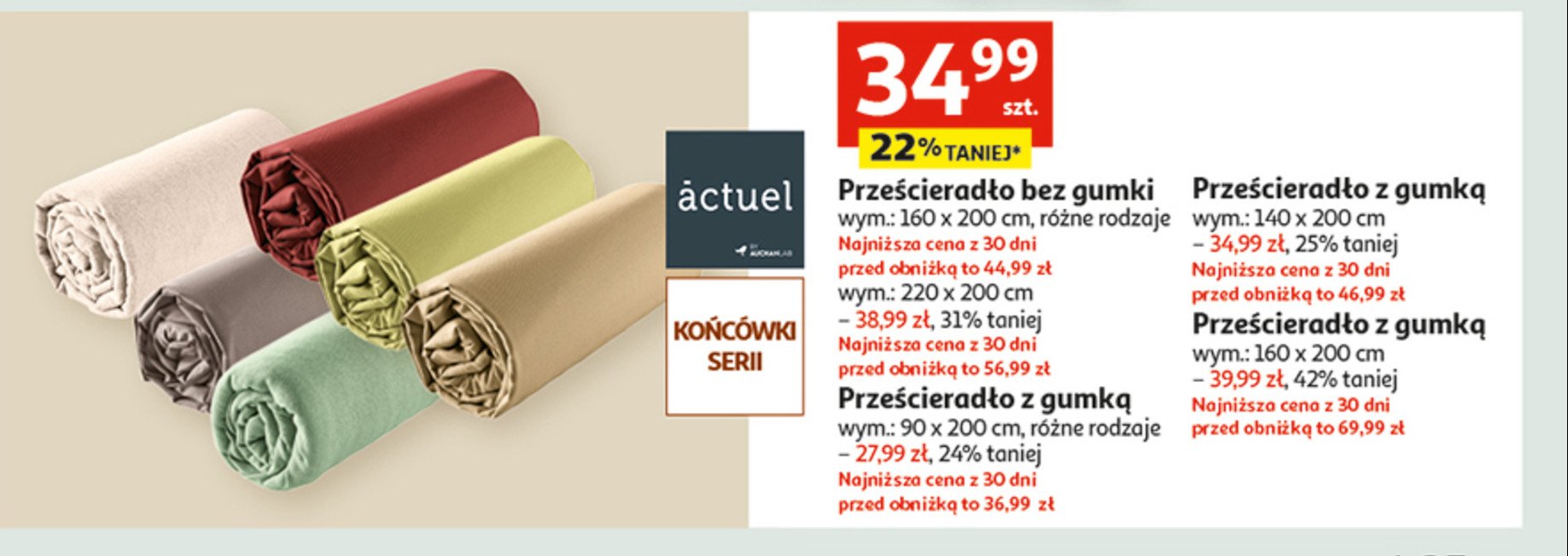 Prześcieradło bawełniane bez gumki 220 x 200 cm Actuel promocja