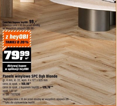 Panele winylowe SPC Dąb Blonde gr. 4 mm, kl. 33, wym. 4 x 127 x 635 mm promocja w OBI