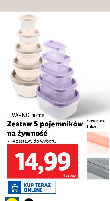 Pojemnik do przechowywania żywności 200 ml + 300 ml + 600 ml + 1 l + 1.8 l LIVARNO HOME promocja w Lidl