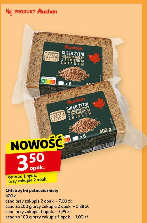 Chleb żytni pełnoziarnisty Auchan różnorodne (logo czerwone) promocja w Auchan