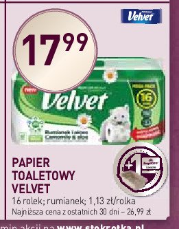 Papier toaletowy rumianek & aloes Velvet promocja w Stokrotka