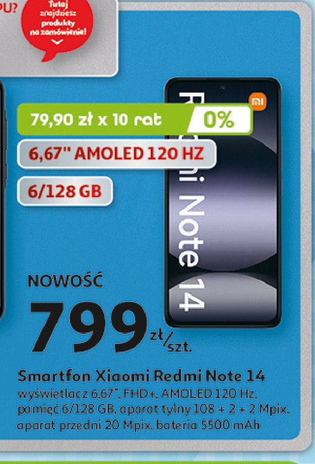 Smartof redmi note 14 6/128 gb czarny Xiaomi promocja w Auchan