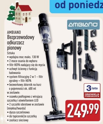Odkurzacz pionowy bezprzewodowy AMBIANO promocja w Aldi