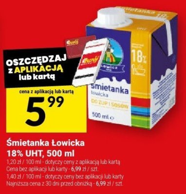 Śmietanka Łowicka 18% UHT, 500 ml promocja w Twój Market