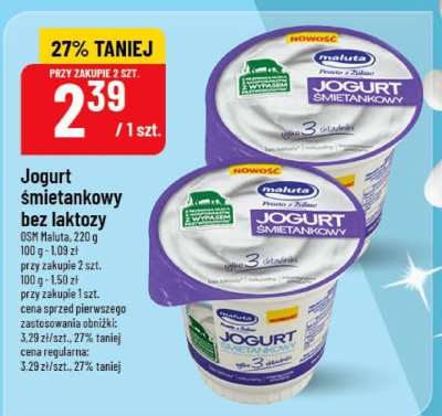 Jogurt śmietanowy bez laktozy OSM Maluta promocja w POLOmarket