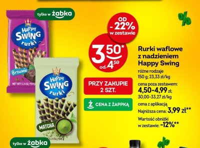 Rurki waflowe z nadzieniem Happy Swing różne rodzaje promocja w Żabka