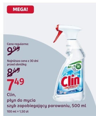 Płyn do mycia szyb zapobiegający parowaniu Clin, 500 ml promocja w Rossmann
