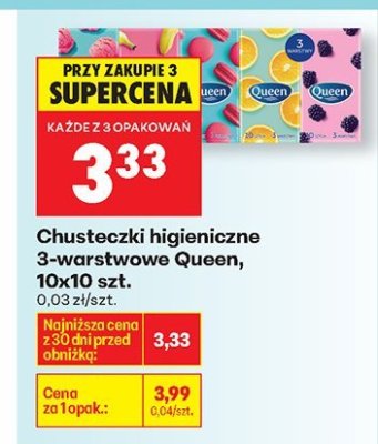 Chusteczki higieniczne 3-warstwowe 10x10 szt. promocja w Biedronka