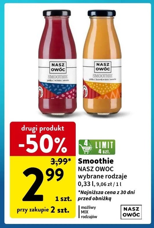 Smoothie jabłko-wiśnia-aronia NASZ OWOC promocja