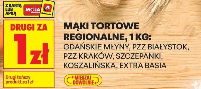 Mąka tortowa regionalna drugi produkt za 1 zł promocja w Biedronka
