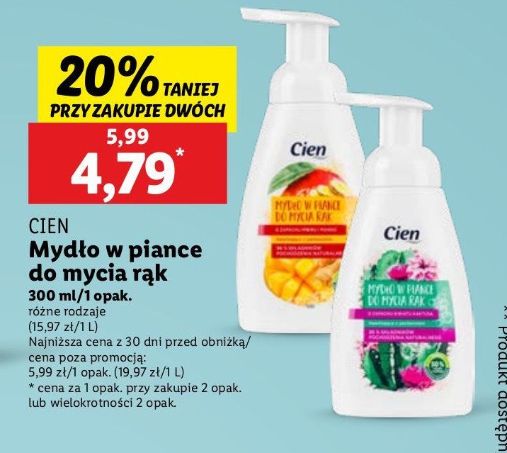 Mydło w płynie z ekstraktem z opuncji Cien food for skin promocja