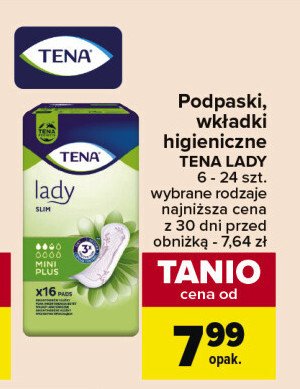 Wkładki higieniczne mini plus ze skrzydełkami Tena lady slim promocja w Carrefour