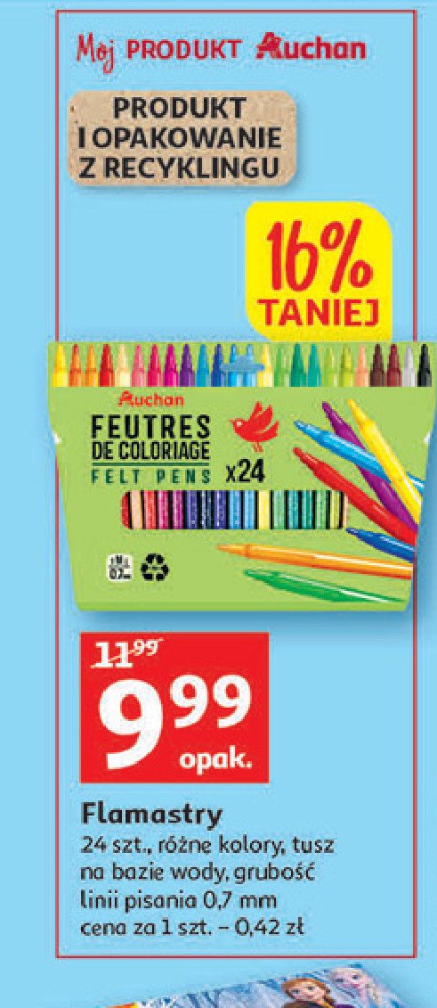 Flamastry podwójne 24 kolory Auchan promocje
