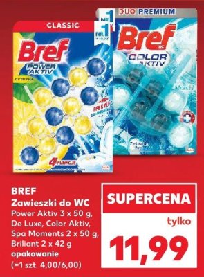 Zawieszki do WC Power Aktiv 3 x 50g, De Luxe, Color Aktiv, Spa Moments 2 x 50g, Brilliant 2 x 42g promocja w Kaufland